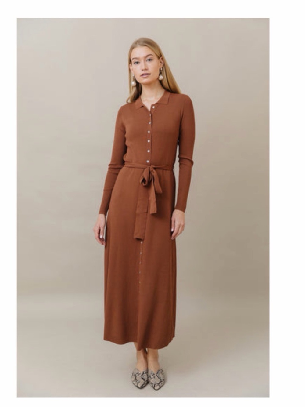 Apparalel Knit Button Down Maxi Dress in Caramel